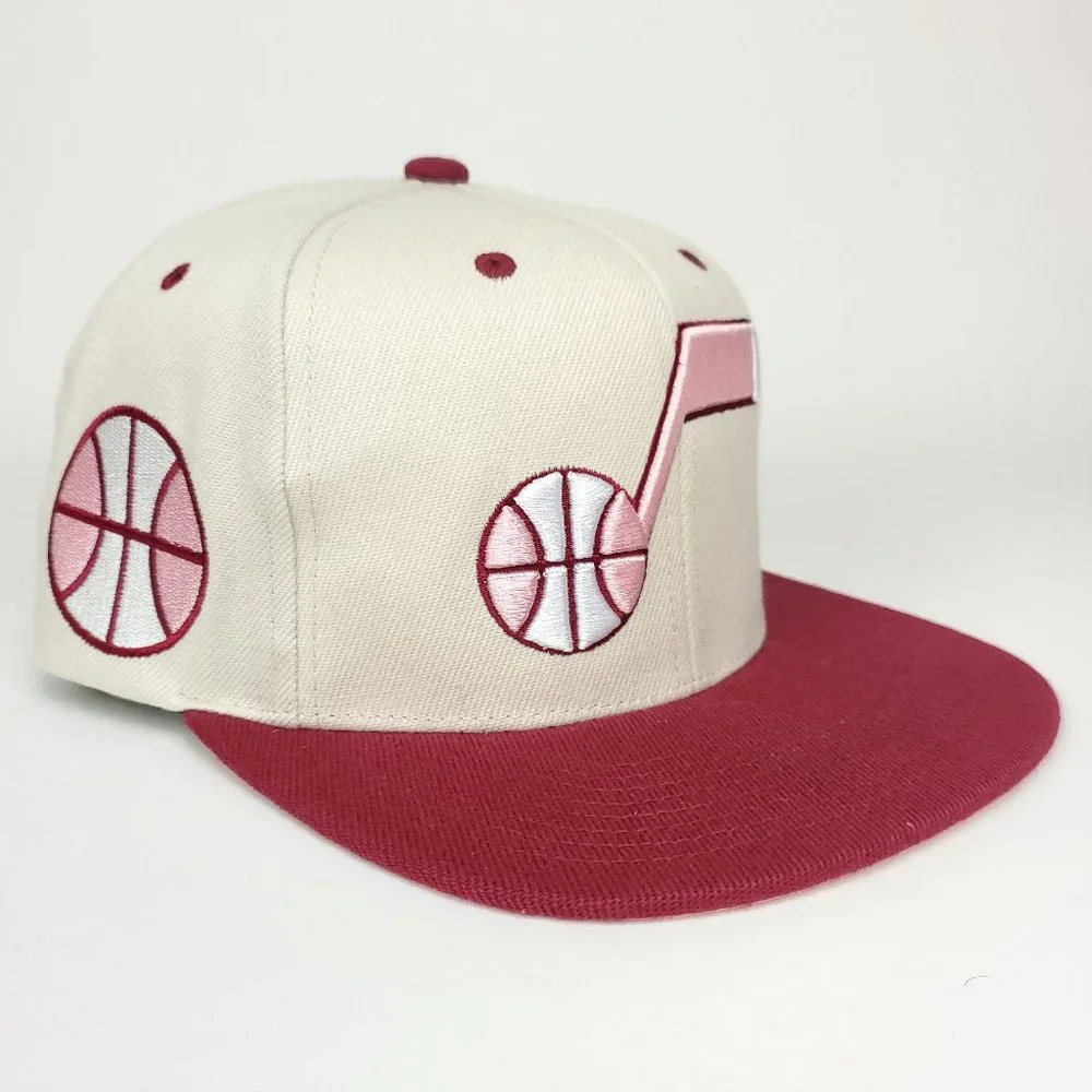 Utah Jazz Mitchell & Ness‎ NBA Snapback Hat 3D Logo Cream Maroon Pink NWT